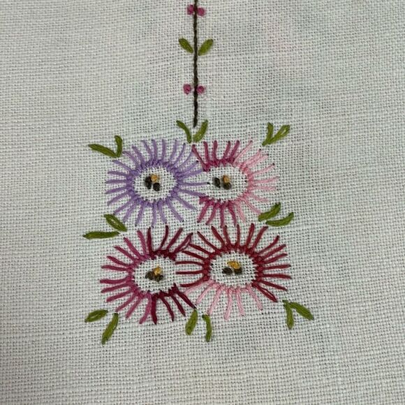 VINTAGE Hand Embroidered Linen Floral Table Runner 18 1/4” W X 39” L - Picture 9 of 10
